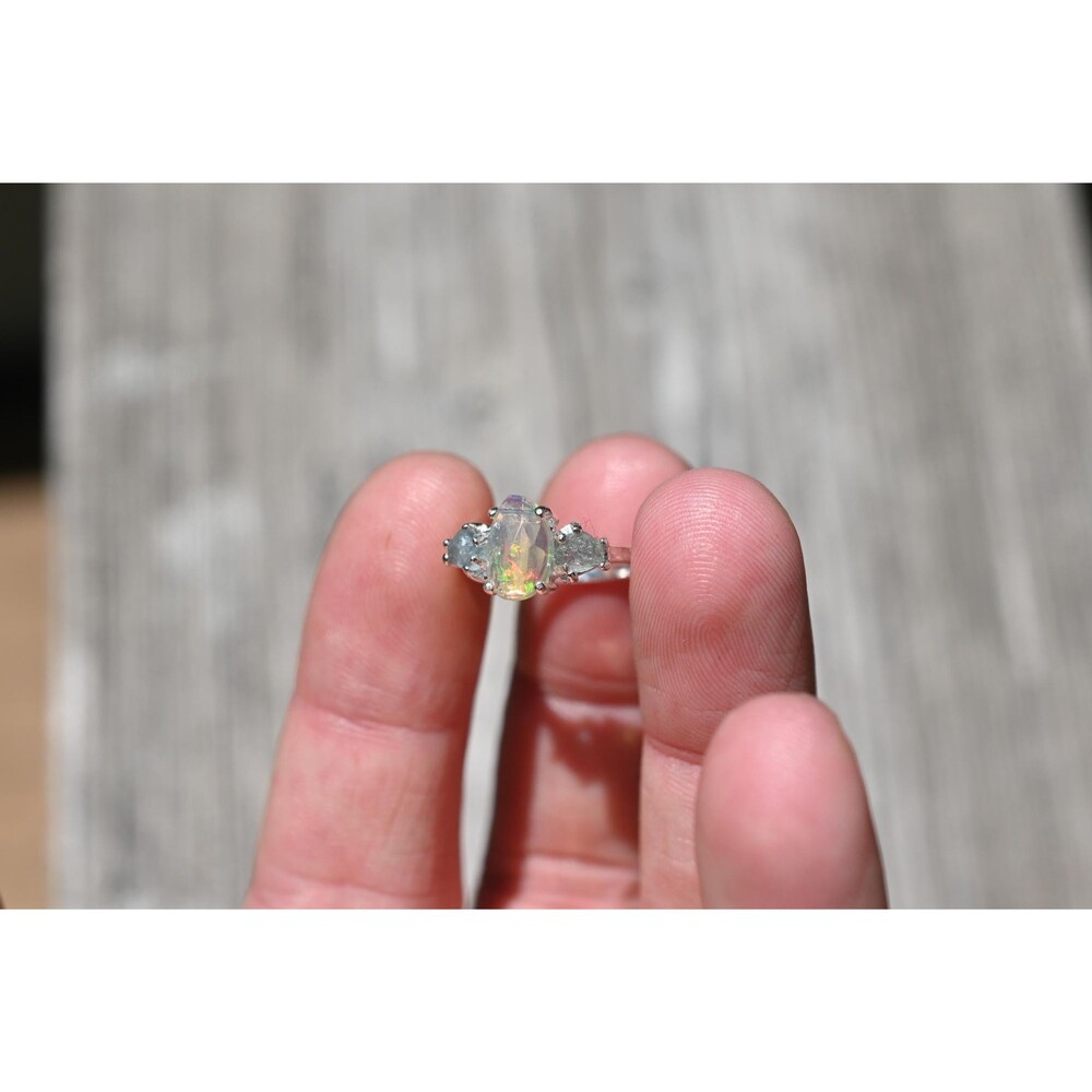 Engagement ring Opal & Montana Sapphire Ring in Sterling Silver – Unique Fire Pl